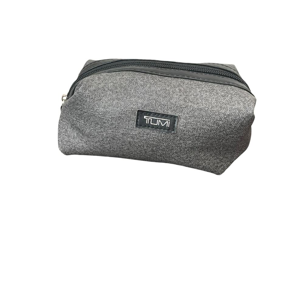 TUMI Delta Grey Pouch Small Zippered Soft Travel Case Toiletry Makeup Bag 6 Inch
